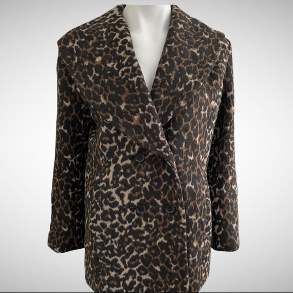 Hinge Double-Breasted Leopard Car Coat XS - Picture 6 of 13